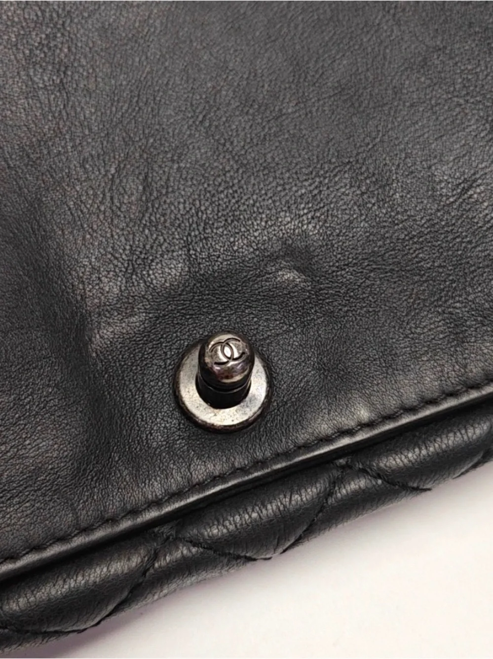 CHANEL Black Quilted & Smooth Leather Shoulder Bag with Silver-Tone CC Lock